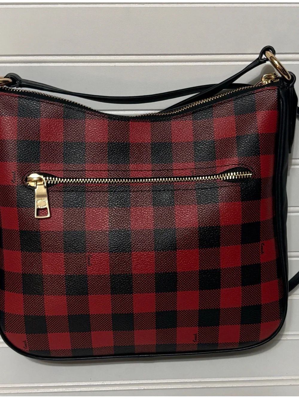 COACH Chaise Red Black Gingham Print Canvas Crossbody Shoulder Bag Purse Tote